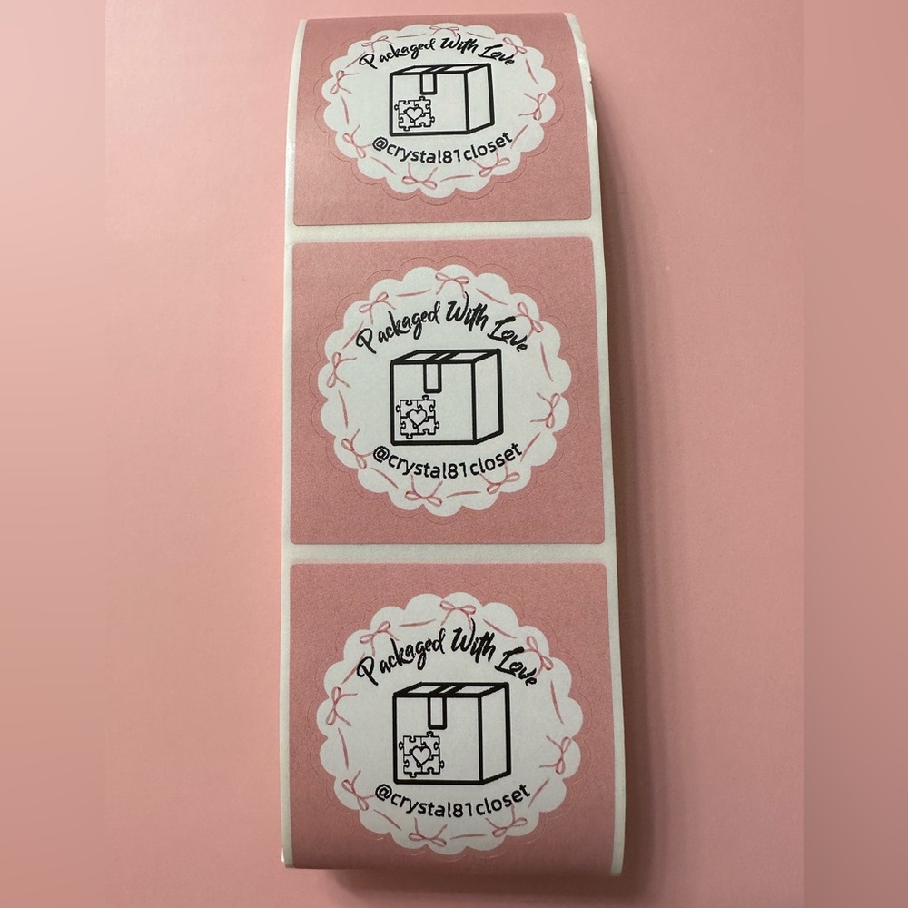 50 ct. Custom 2” Pink Bows Shipping Stickers- Packaged With Love - Picture 5 of 9